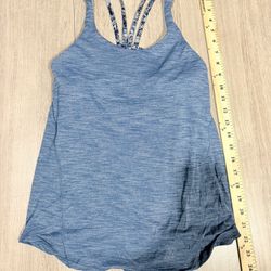Lululemon Blue Heathered Tank Top Built-in Bra Strappy Backh
