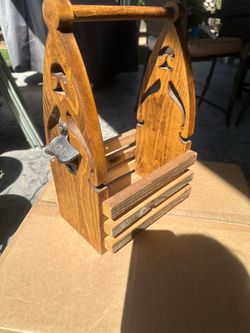 Wooden Handheld Drink Carrier w/ built-in Bottle Opener