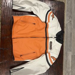 Alpine star Orange And White Leather Motorcycle Jacket 