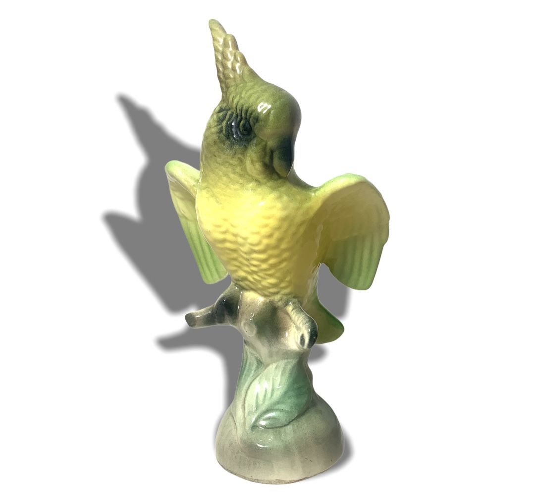 Cockatoo Cockatiel Yellow Green Ceramic Birds 8" Parrot Chalkware