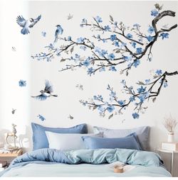 Unused Blue Flower, Tree Branch and Bird Wall Decal - Only $10!