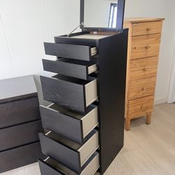 IKEA Black Tall Dresser With Top Glass Vanity Cajonera 6 Drawers