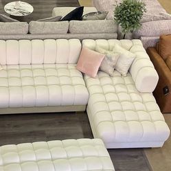 Ivory Velvet Double Chaise "U" Shape Sectional Sofa//Fast delivery