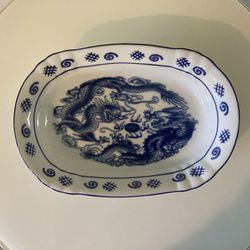 Japanese Porcelain Oval Bowl Dragons