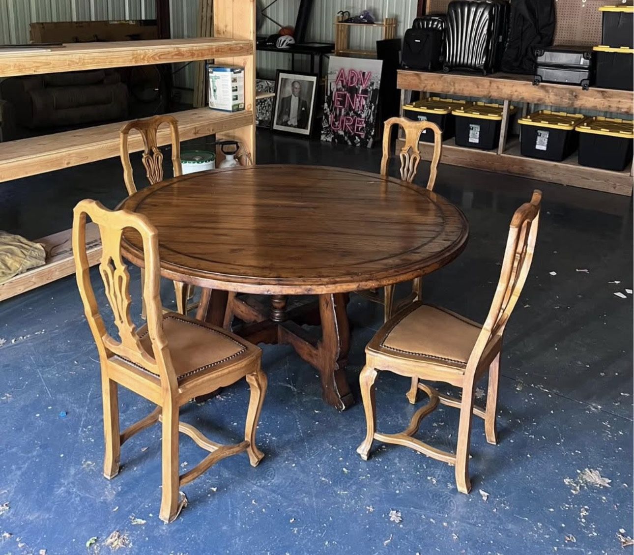 Vintage Wooden Dining Table – Seats 6 (4 Chairs Included)