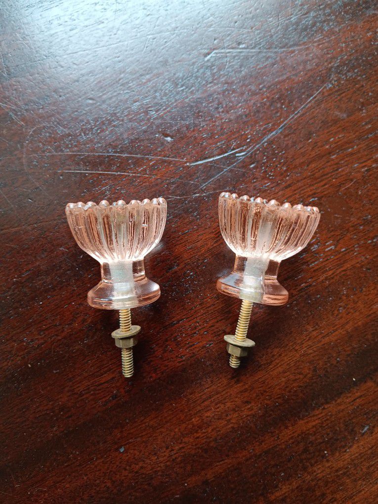Rare Antique Pink Pressed Glass Drawer Knobs