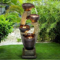 Naturefalls 40” H Modern Outdoor Fountain - 4 Crocks Outdoor Garden Fountains with Contemporary Des