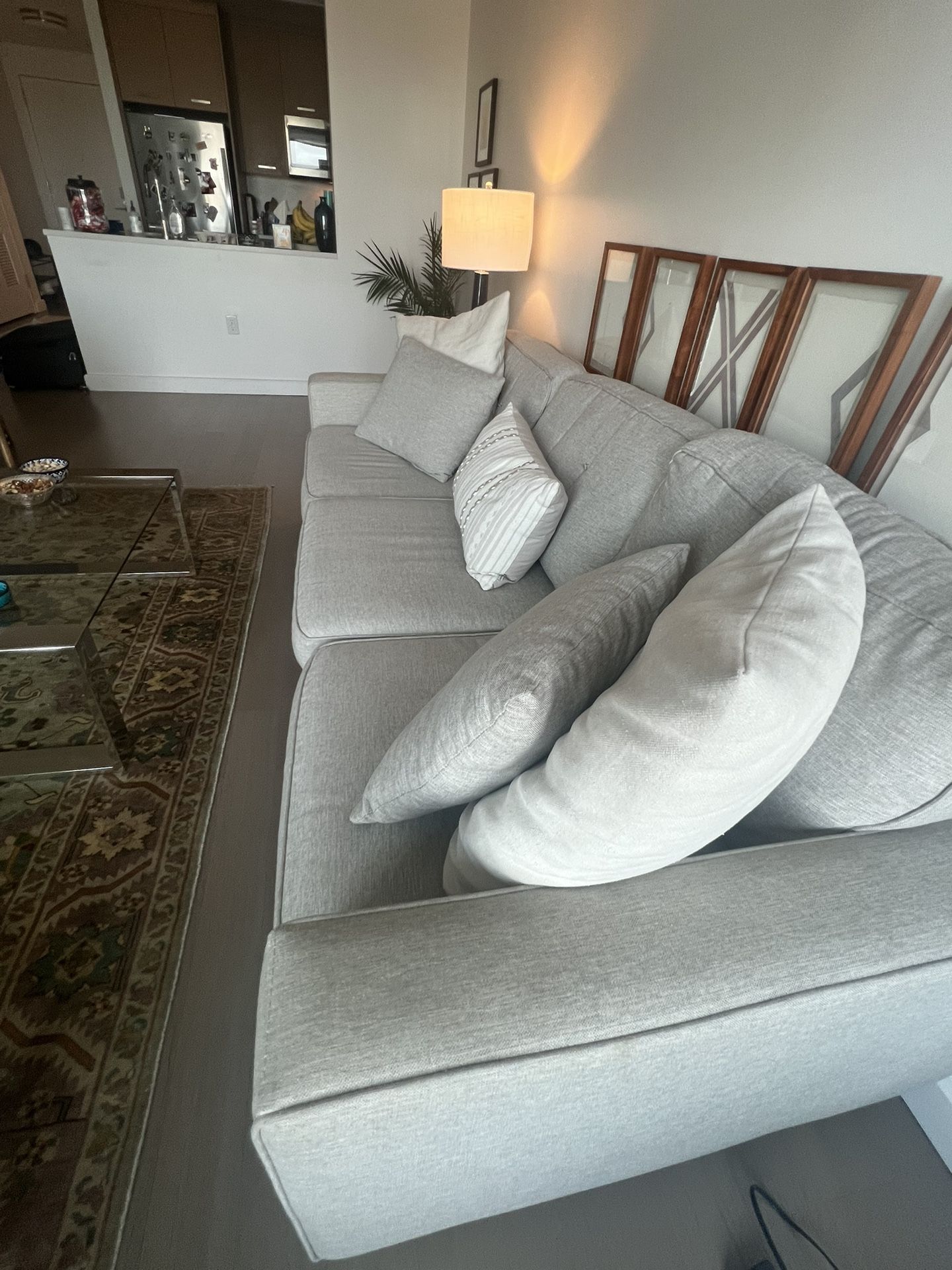Grey Couch With Foot Stool