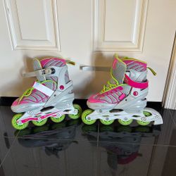 Girl’s DBX In-Line Rollerblades Size 1-4 M Pink Green Gray 