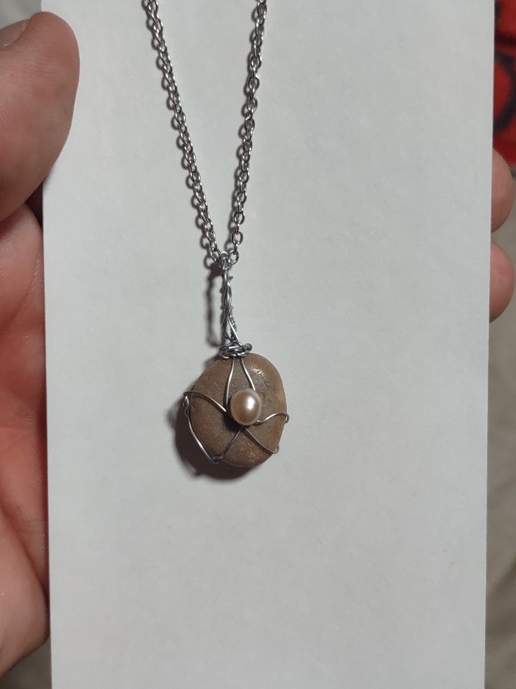 lake Michigan beach stone pearl necklace