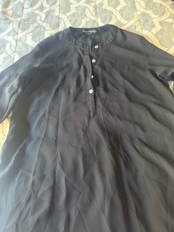 Black Button-Front Long Sleeve Blouse