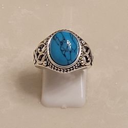 Silver and Turquoise Tribal Ring Size 7