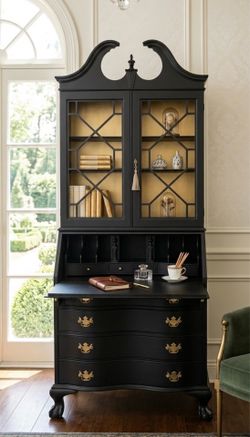 Antique Hollywood Regency style desk with hutch
