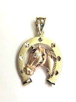Beautiful design Horse and shoe pendant 14K REAL YELLOW, WHITE & ROSE GOLDS. Description⬇️
