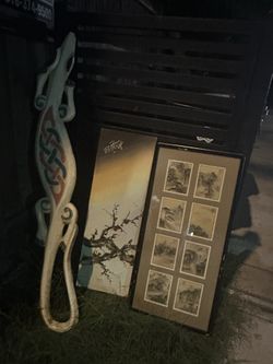 JAPANESE CANVAS FRAME $20 - Vintage JAPANESE FRAME GLASS $40 - WOOD COCODRILE 35$ Hand Made - Very Good Condition 