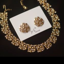 Copper With 18K Plated Gold Necklace And Earrings 
