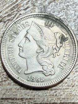 1865 US Three Cent Nickel Coin