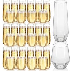48 Pack Stemless Plastic Wine Glasses 9 oz & 12 oz Disposable - For Weddings or Parties New/Open Box
