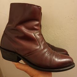 Double H Brown Leather Western Boots with Side Zipper  Men's Size 9 