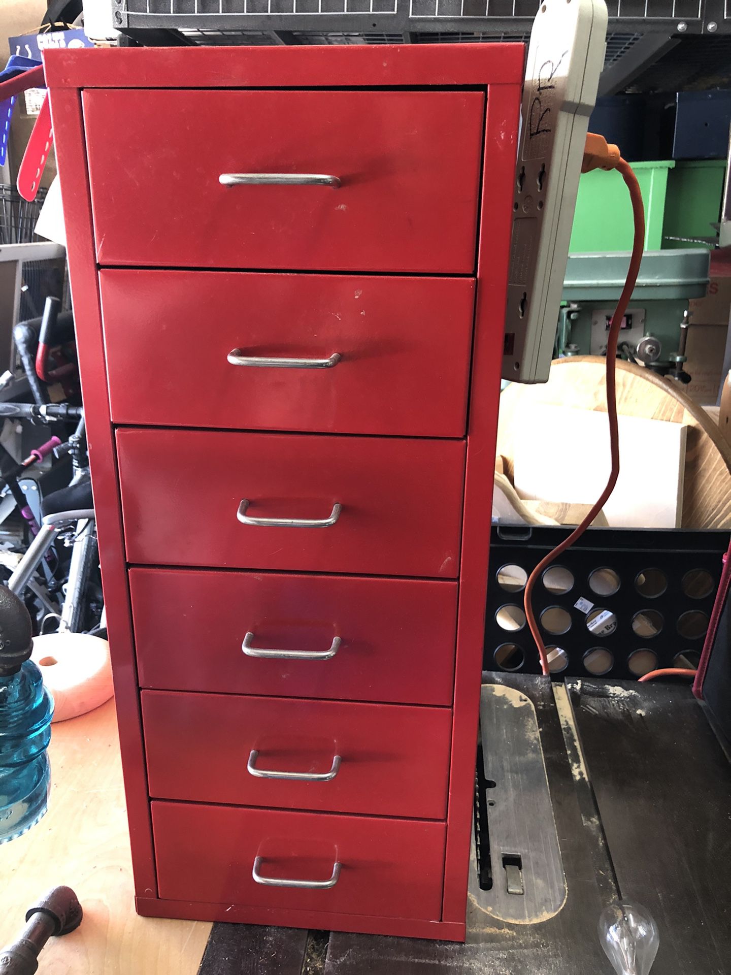 Small metal file cabinet with 6 drawers