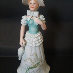 Vintage 1980's Enesco Porcelain Figurine 'May' Gabrielle with Lilly of the Valley (9" tall)