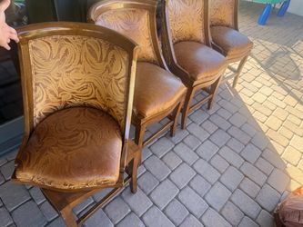 Leather and wooden stools. Barstool/ chairs