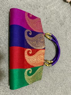 Indian Silk Clutch Bag with Bangle Handle