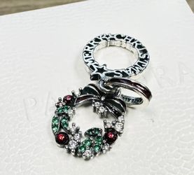 Pandora Christmas Holiday Wreath Double Dangle Charm #794238C01 + FREE Pandora Gift Box + Tag