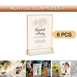 8.5X11 Clear Sign Holder, Wedding Table Sign Double Sided Holder, Set of 6 Clear Acrylic Frames with Gold Border for Menus, Numbers,🆕👍Retails $29.99