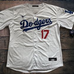 White/Blue #17 Baseball Jersey - XL