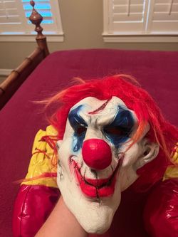 Scary clown latex mask and lace open sole boots  costume