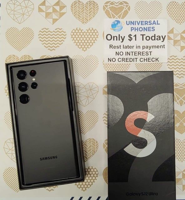 In Box Samsung Galaxy S22 Ultra 5G 128gb Unlocked Like New Condition No Defects.
$1 Down NO CREDIT CHECK FINANCING