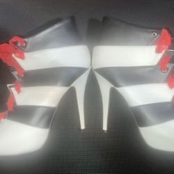 Black & White Bootie Heels W/Red Laces