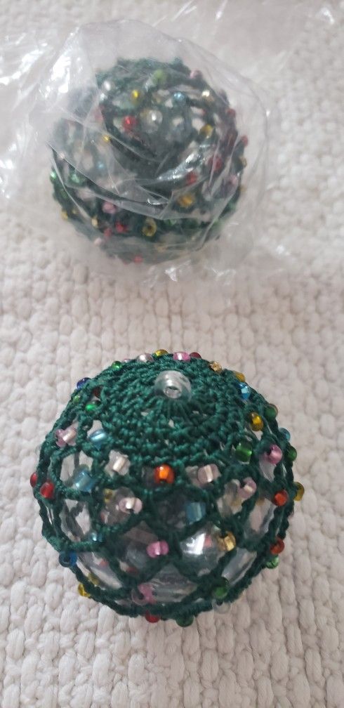6 Sm Beaded Crochet Ornaments