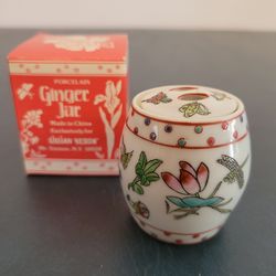Mini Porcelain Ginger Jar Dragonfly Rose Vintage by Lillian Vernon