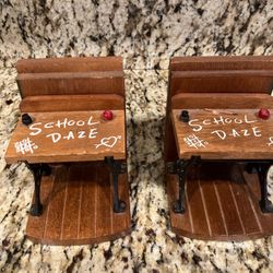 Enesco 1970’s School Daze Book and Desk Bookends 