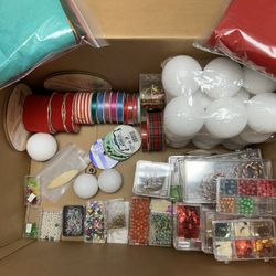 Pack of White Foam Balls, frabic, ribbons and beads.