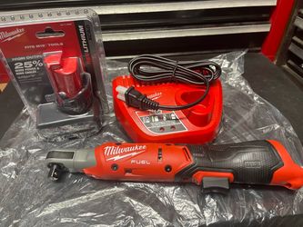 MILWAUKEE M12FUEL 3/8 RACHET  #3053-20 and  m12  BATTERY 5.0 plus m12 CHARGER. Brand new out the box never used