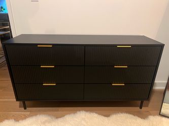 Black 6-Drawer Dresser with Gold Handles