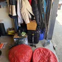 Clothes, Winter Jackets, Jeans, Suitcases, Red Leather Poofs, Office Supplies, Christmas Lights, Shoes For Sale!!