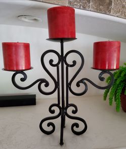 Unique Iron Candelabra ~ 16h x 18w ~ Candles Included in White not red as displayed