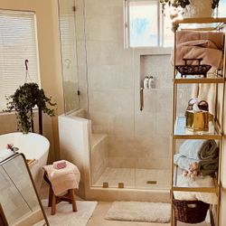 Beautiful Brass Etagere With Glass Shelves