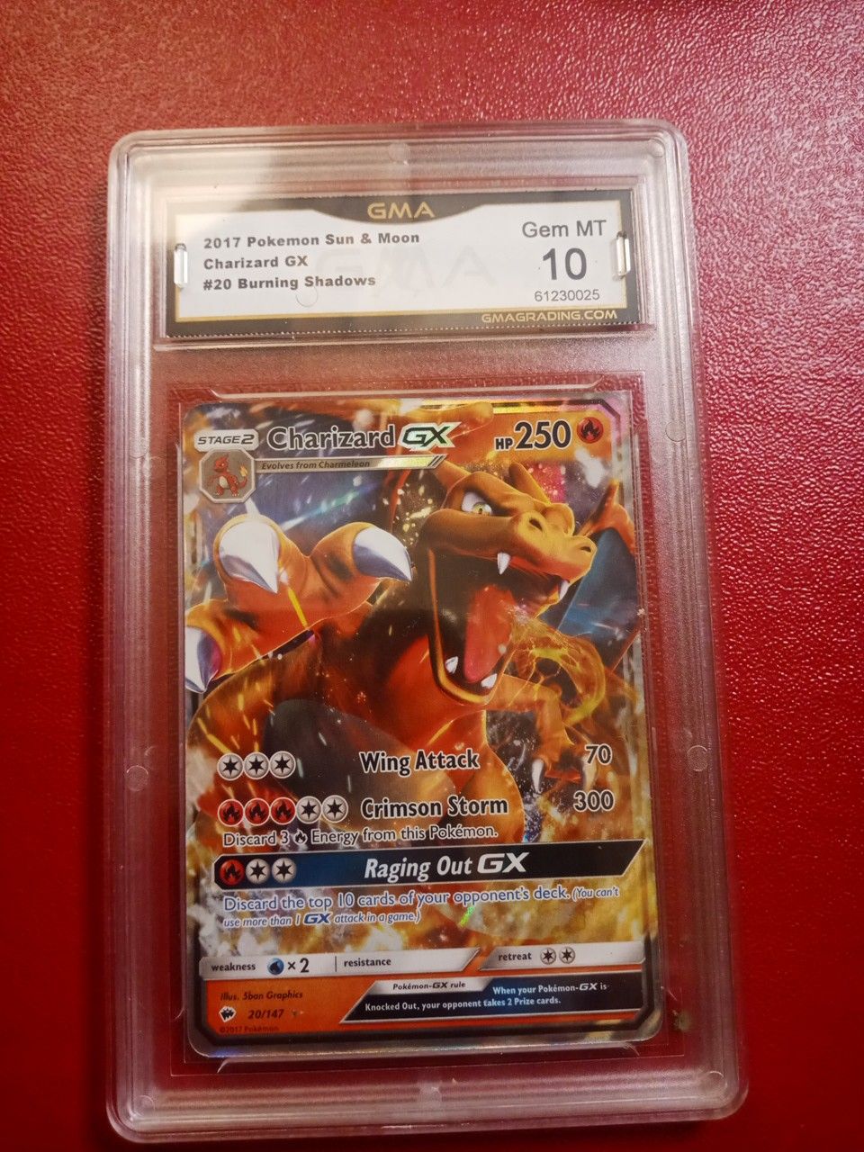 2017 pokemon sun & moon CHARIZARD GX #20 burning shadows (GMA 10)