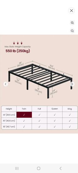 Twin Metal Platform Bed Frame 14 Inch with single mattress