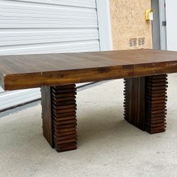 Contemporary Crate & Barrel Distressed Reclaimed Wood Dining Table 