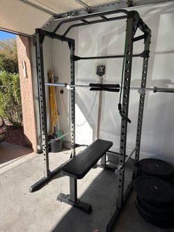 Complete Home Gym: Power Rack, Bench, Barbell & Plates