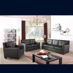 Modern Style Black Leather Couch Set 