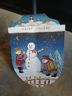 Happy Holiday Snowman Hand Painted Wooden Shovel