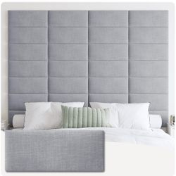  IFNOW Upholstered Wall Mounted Headboard, 3D Soundproof Wall Panels Peel and Stick for Queen Size, Reusable and Removable Tufted Bed Headboard in Lig