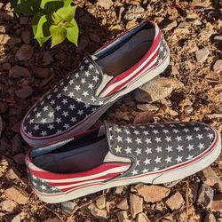 Vans Vintage American Flag Slip-On Casual Canvas Shoes Men's Size 11.5